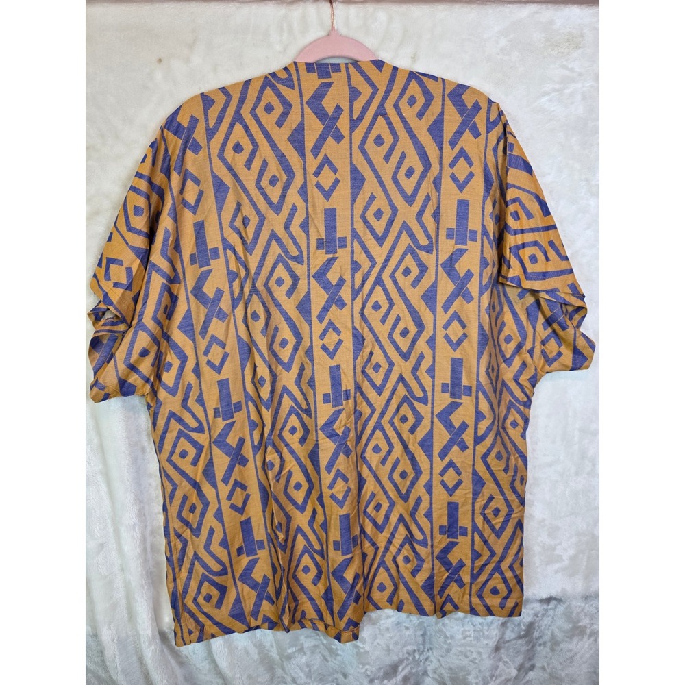 Grand Greece Anthropologie Kimono Cardigan Yellow blue Geometric Viscose Top - Picture 2 of 6
